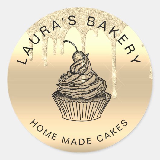 ドリップ金ゴールドケーキのカリースイーツチョコレートベーカリー ラウンドシール (正面)