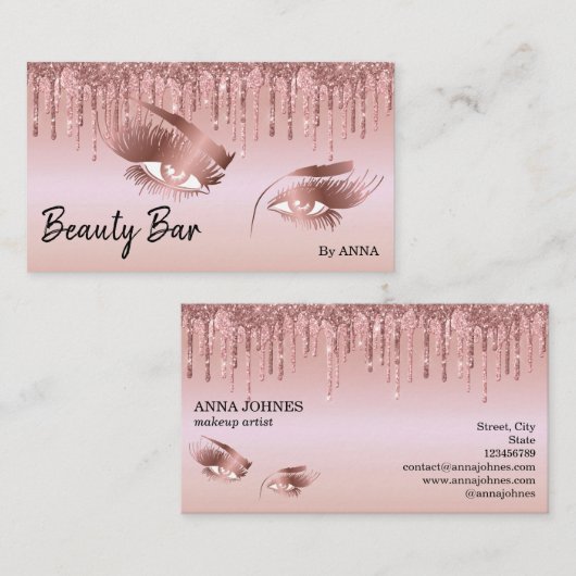 ドリップ金ゴールドロングラッシュアイメイクアップアーティスト 名刺 (正面/裏面)