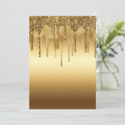 ドリップ金ゴールド絵を描グリッターアクセント輝く 招待状 (スタンド正面)