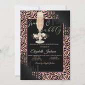 ドリップ、グラス、フラワーヒョウ印刷ブランチ&バブリー 招待状 (正面)