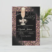 ドリップ、グラス、フラワーヒョウ印刷ブランチ&バブリー 招待状 (スタンド正面)