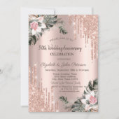 ドリップ、パームブランチ、ローズ ウェディング アニバーサリー 招待状 (正面)