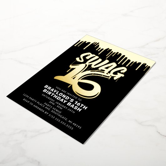 ドリピンスワッグ16誕生日フォイル招待状 箔招待状 (回転した状態)