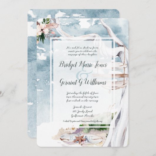 ドリフトウッドアーバービーチ結婚式招待状 招待状 (正面/裏面)