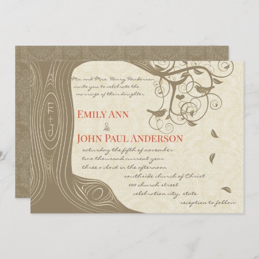 ドリフトウッドツリータンゲリンバード結婚式招待状 招待状 (正面/裏面)