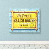 ドリフトウッドビーチハウスファミリーサインストレッチキャンバス キャンバスプリント (インサイチュ (ウッドフロア))