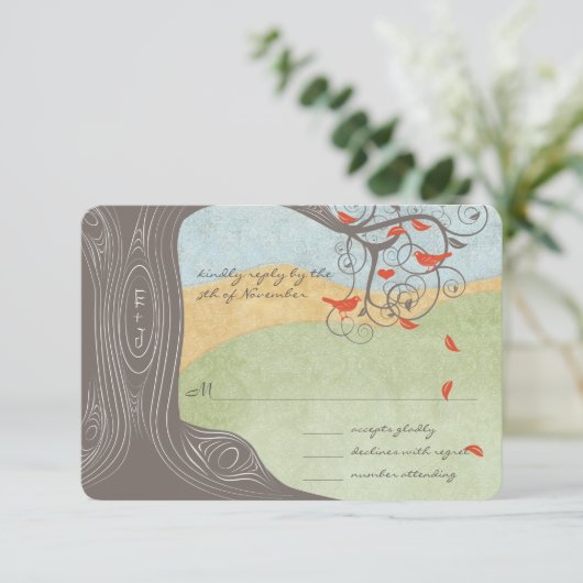 ドリフトウッド ツリー スワール ラブ バーズ ウェディング 招待状 (スタンド正面)