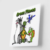 ドリュー・アクイリナの「グリーン・ピース」集団 スクエア壁時計 (傾斜)