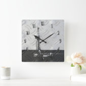 ドリリングリグのクロック（数字あり） スクエア壁時計 (ホーム)