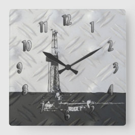 ドリリングリグのクロック（数字あり） スクエア壁時計