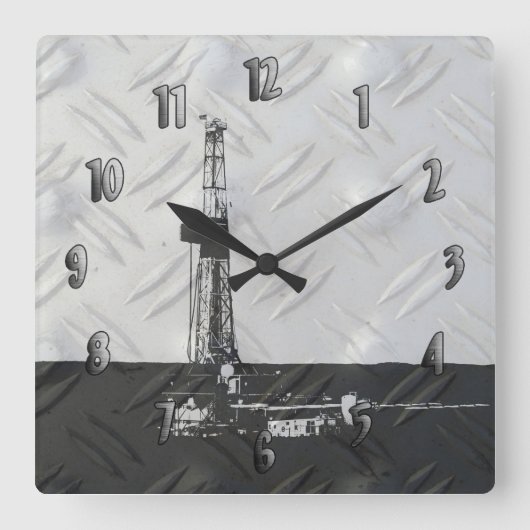 ドリリングリグのクロック（数字あり） スクエア壁時計 (正面)