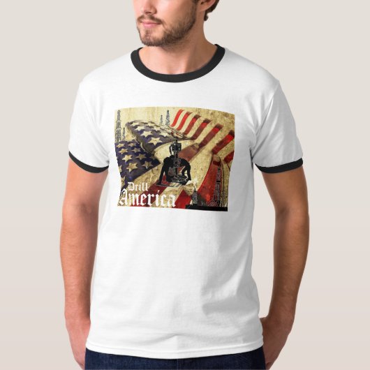 ドリルアメリカのヴィンテージの旗 Tシャツ (正面)