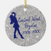 ドリルチパーソナライズされたーム |ネイビーブルーとシルバー セラミックオーナメント (正面)