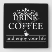 ドリンやる気を起こさせるおもしろいカーのコーヒー引用文 スクエア壁時計 (正面)