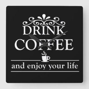 ドリンやる気を起こさせるおもしろいカーのコーヒー引用文 スクエア壁時計