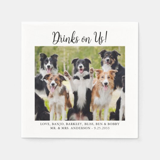 ドリンクかわいいテンプレート猫犬結婚写真 スタンダードカクテルナプキン (正面)