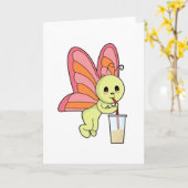 ドリンクとストローを持った蝶 カード (黄色い花)