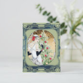 ドリンクとツリー付きクリスマスフラッパーの女の子 ポストカード (スタンド正面)