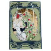 ドリンクとツリー付きクリスマスフラッパーの女の子 ミディアムペーパーバッグ (正面)