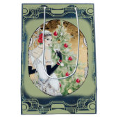 ドリンクとツリー付きクリスマスフラッパーの女の子 ミディアムペーパーバッグ (裏面)