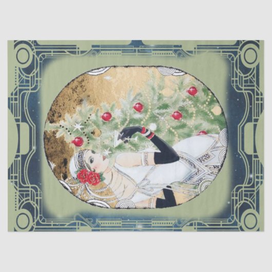 ドリンクとツリー付きクリスマスフラッパーの女の子 薄葉紙 (正面)