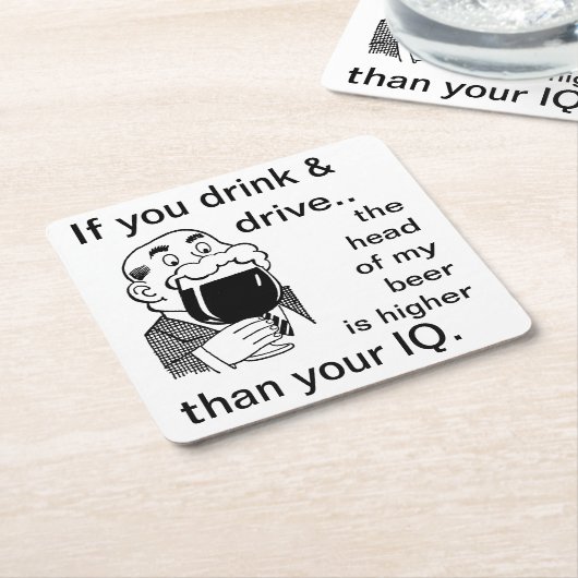 ドリンクとドライブの引用文 スクエアペーパーコースター (アングル)