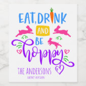 ドリンクとホッ食べピーのバニーモダンイースターホリデー ワインラベル (シングルラベル)