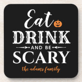 ドリンクと怖い食べタイポグラフィモダンハロウィン コースター (正面)