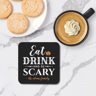 ドリンクと怖い食べタイポグラフィモダンハロウィン コースター