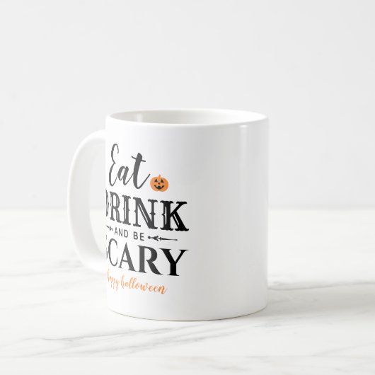 ドリンクと怖い食べタイポグラフィモダンハロウィン コーヒーマグカップ (正面左)