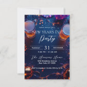 ドリンクと紙吹雪ブルー大晦日パーティー 招待状 (正面)