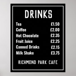 ドリンクと軽食の価格表 ポスター