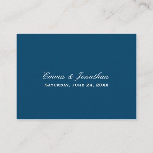 ドリンクと食べビーネイビー結婚したエレガントな結婚式 プレイスカード (裏面)