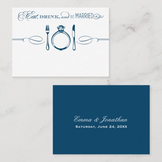 ドリンクと食べビーネイビー結婚したエレガントな結婚式 プレイスカード (正面/裏面)