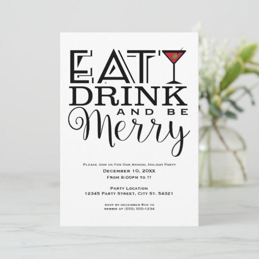 ドリンクと食べビーホリデーメリーパーティーの招待状 招待状 (スタンド正面)