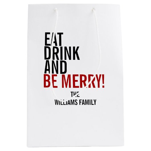 ドリンクと食べベメリークリスマスホリデー抱き枕 ミディアムペーパーバッグ (正面)