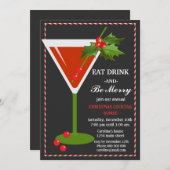 ドリンクと食べメリークリスマスカクテルのパーティー 招待状 (正面/裏面)