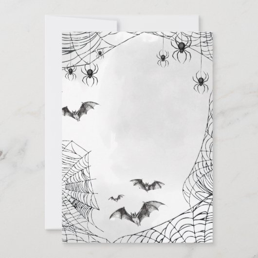 ドリンクと食べ怖いゴシックハロウィーンの誕生日パーティー 招待状 (裏面)