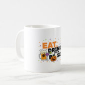 ドリンクと食べ怖いハロウィンおもしろいパーティー コーヒーマグカップ (正面左)