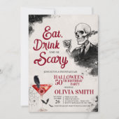 ドリンクと食べ怖いハロウィンの誕生日パーティー 招待状 (正面)