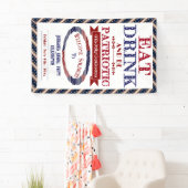 ドリンクと食べ愛国心を持つ7月4日ウェルカム・ソルジャー 横断幕 (インサイチュ)