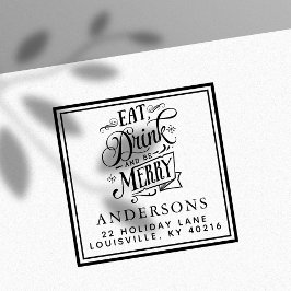 ドリンクと食べ楽しいクリスマスの休日のアドレス セルフインキングスタンプ