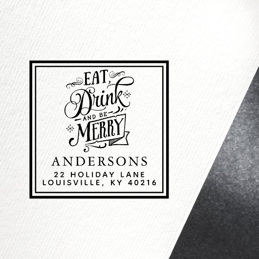 ドリンクと食べ楽しいクリスマスの休日のアドレス セルフインキングスタンプ