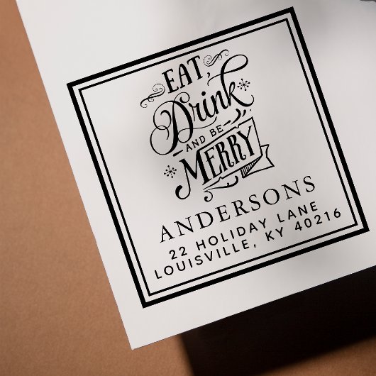 ドリンクと食べ楽しいクリスマスの休日のアドレス セルフインキングスタンプ