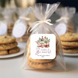 ドリンクと食べ楽しいクリスマスの休日 スクエアシール