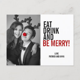 ドリンクと食べ楽しいクリスマスの写真はがき シーズンポストカード