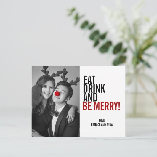 ドリンクと食べ楽しいクリスマスの写真はがき シーズンポストカード (スタンド正面)