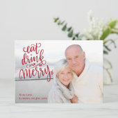 ドリンクと食べ楽しいクリスマスの写真 シーズンカード (スタンド正面)