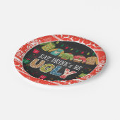 ドリンクと食べ醜いクリスマスのセーターのパーティー ペーパープレート (アングル)