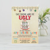 ドリンクと食べ醜いクリスマスのセーターのパーティー 招待状 (スタンド正面)